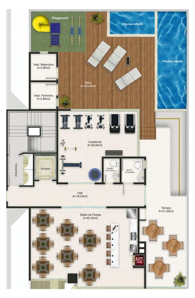 planta lazer do residencial lago negro em Itapema,SC do grupo itapuí